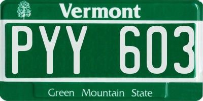 VT license plate PYY603