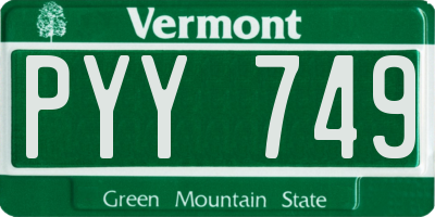 VT license plate PYY749