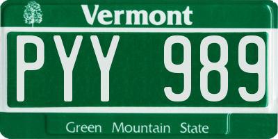 VT license plate PYY989