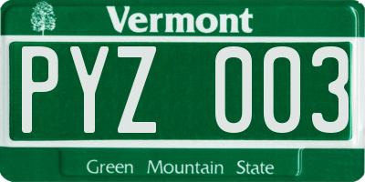 VT license plate PYZ003