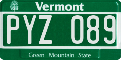 VT license plate PYZ089