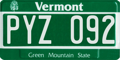 VT license plate PYZ092