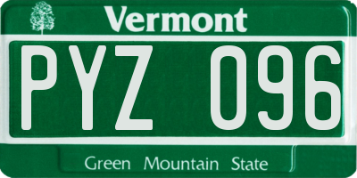 VT license plate PYZ096