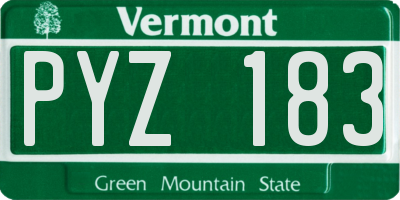 VT license plate PYZ183