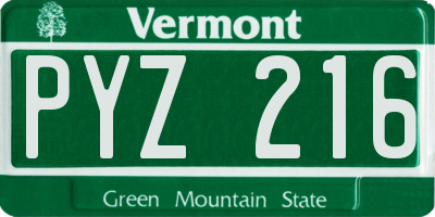 VT license plate PYZ216