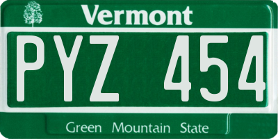 VT license plate PYZ454