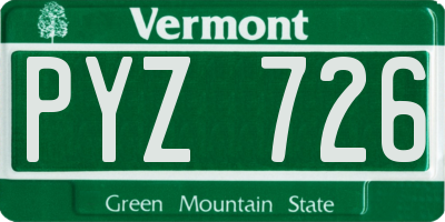 VT license plate PYZ726