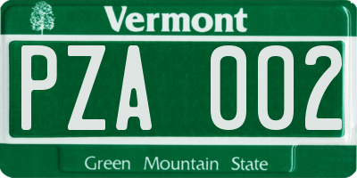 VT license plate PZA002