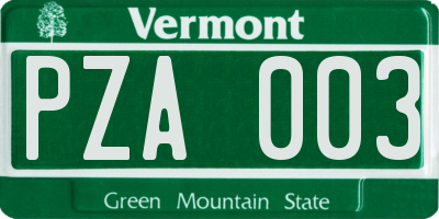 VT license plate PZA003