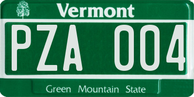 VT license plate PZA004