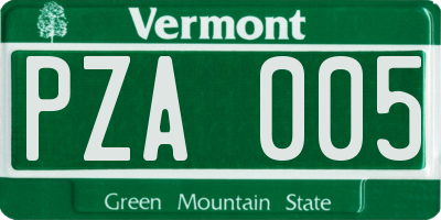 VT license plate PZA005