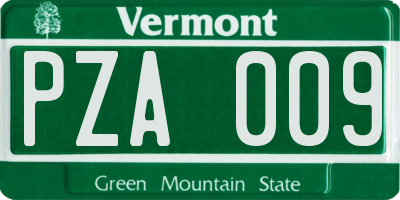 VT license plate PZA009