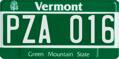 VT license plate PZA016