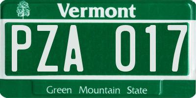 VT license plate PZA017
