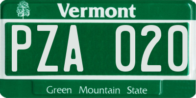 VT license plate PZA020