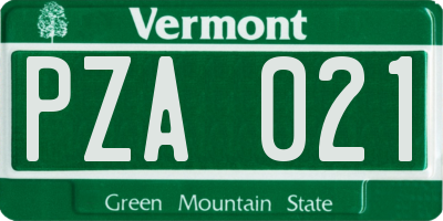 VT license plate PZA021