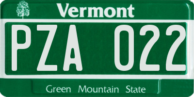 VT license plate PZA022