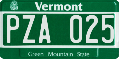 VT license plate PZA025