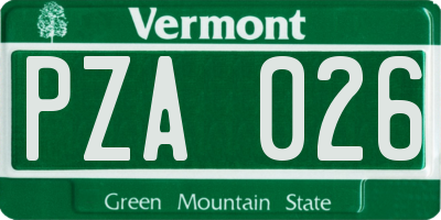 VT license plate PZA026