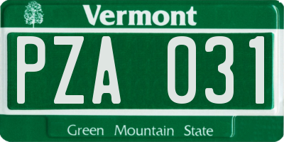 VT license plate PZA031