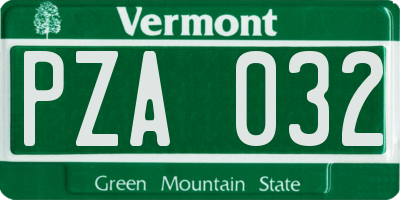 VT license plate PZA032