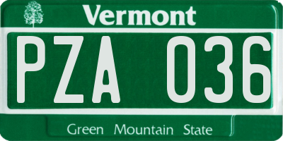 VT license plate PZA036