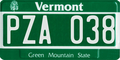VT license plate PZA038