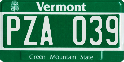 VT license plate PZA039