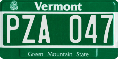VT license plate PZA047