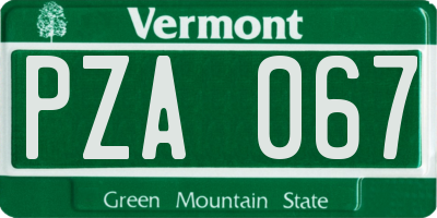 VT license plate PZA067