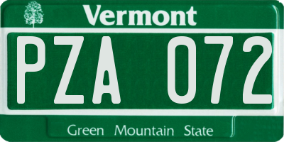 VT license plate PZA072