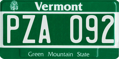 VT license plate PZA092
