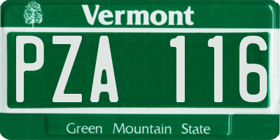 VT license plate PZA116