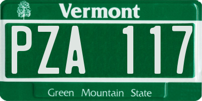 VT license plate PZA117