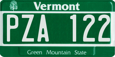 VT license plate PZA122