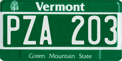VT license plate PZA203
