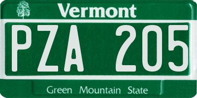 VT license plate PZA205