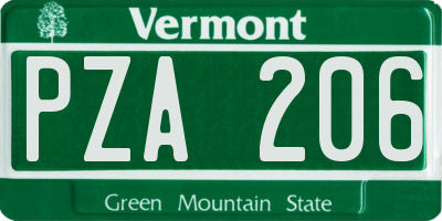VT license plate PZA206