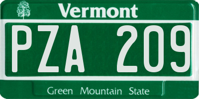 VT license plate PZA209