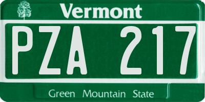 VT license plate PZA217