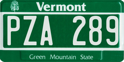 VT license plate PZA289