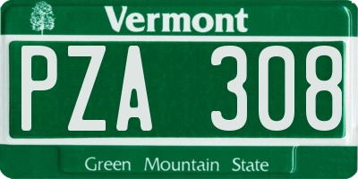 VT license plate PZA308