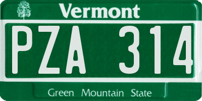 VT license plate PZA314
