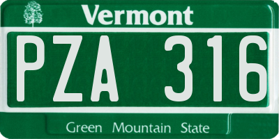 VT license plate PZA316