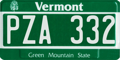 VT license plate PZA332
