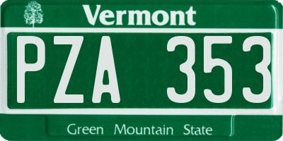 VT license plate PZA353
