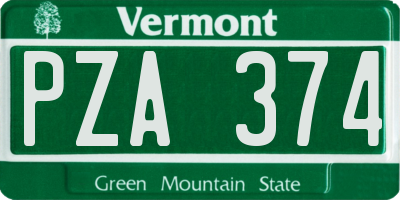 VT license plate PZA374