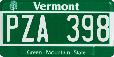 VT license plate PZA398