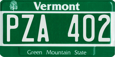 VT license plate PZA402