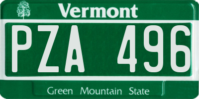 VT license plate PZA496